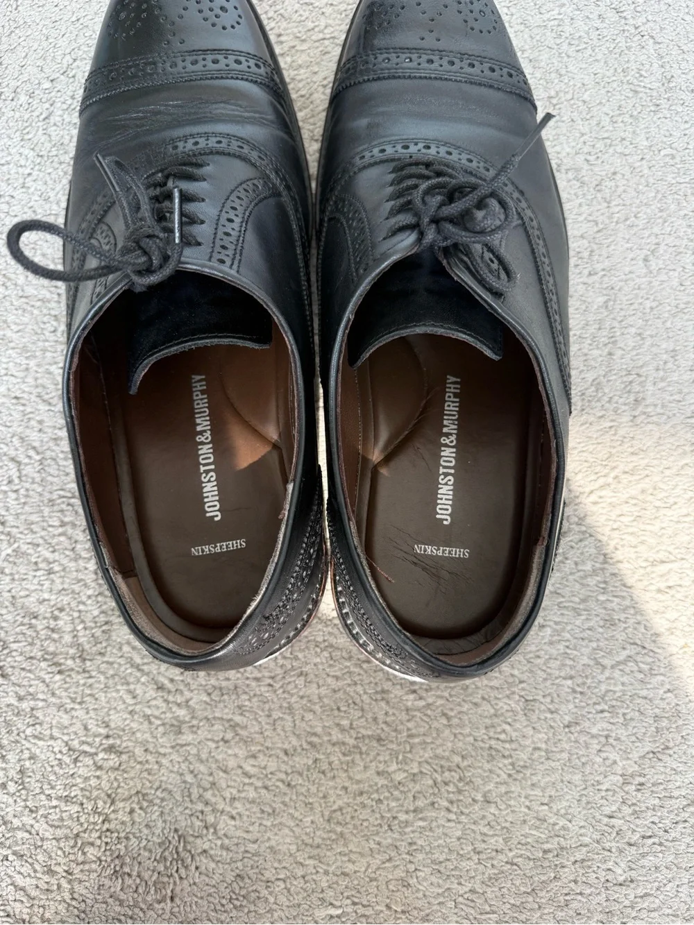 Johnston & Murphy Black Leather Wingtip Derby Oxfords
